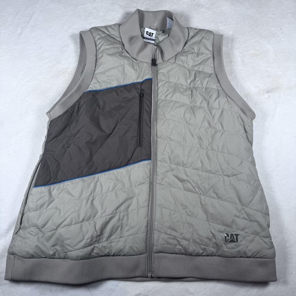 CAT Vest Womens XL Gray Quilted Insulated Workwear Full Zip Pockets Outdoor